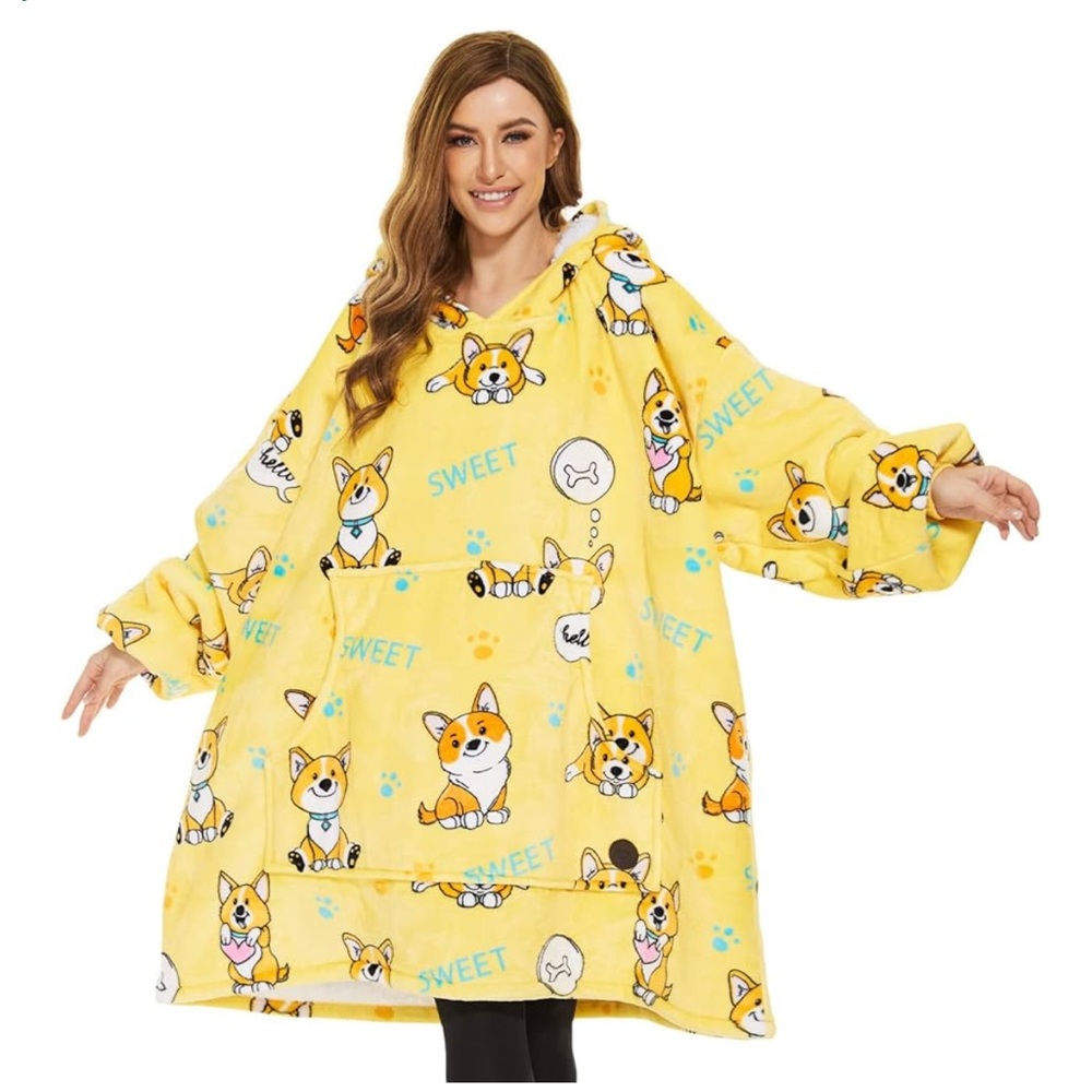 Cozy Yellow Corgi Print Oversized Hoodie